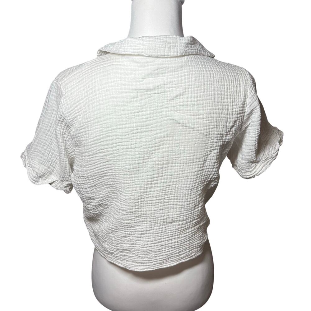 Kirious Los Angeles White 100% Cotton Gauze Tie Front Button-Up Beach Blouse - Picture 2 of 9